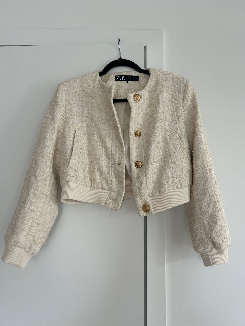 Zara textured cropped bomber jacket | Ivory